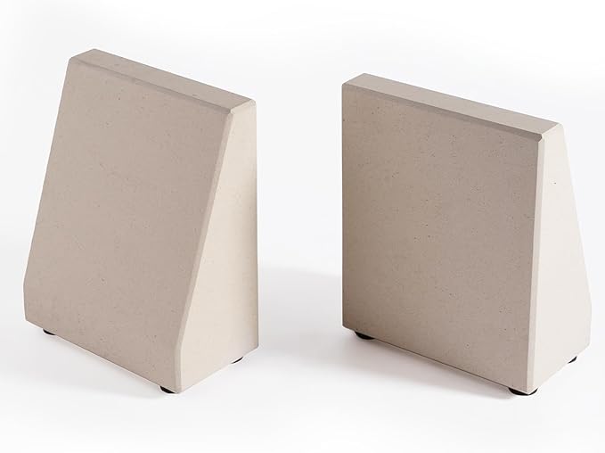 Book End, Natural Marble Bookend for Shelves, Non-Skid Bookends for Heavy Books, Heavy Duty Book Stopper for CDs and Oversized Books, Luxury Book Shelf Holder, Moleanos Beige-Ruum Studio Home