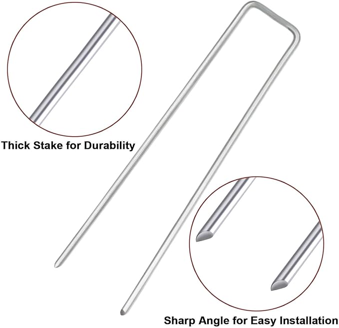 Petgrow 6 Inch Garden Stakes Galvanized Landscape Staples,U-Type Turf Staples for Artificial Grass, Rust Proof Sod Pins Stakes for Securing Fences Weed Barrier,Outdoor Wires Cords Tents Tarps,100-Ruum Studio Home
