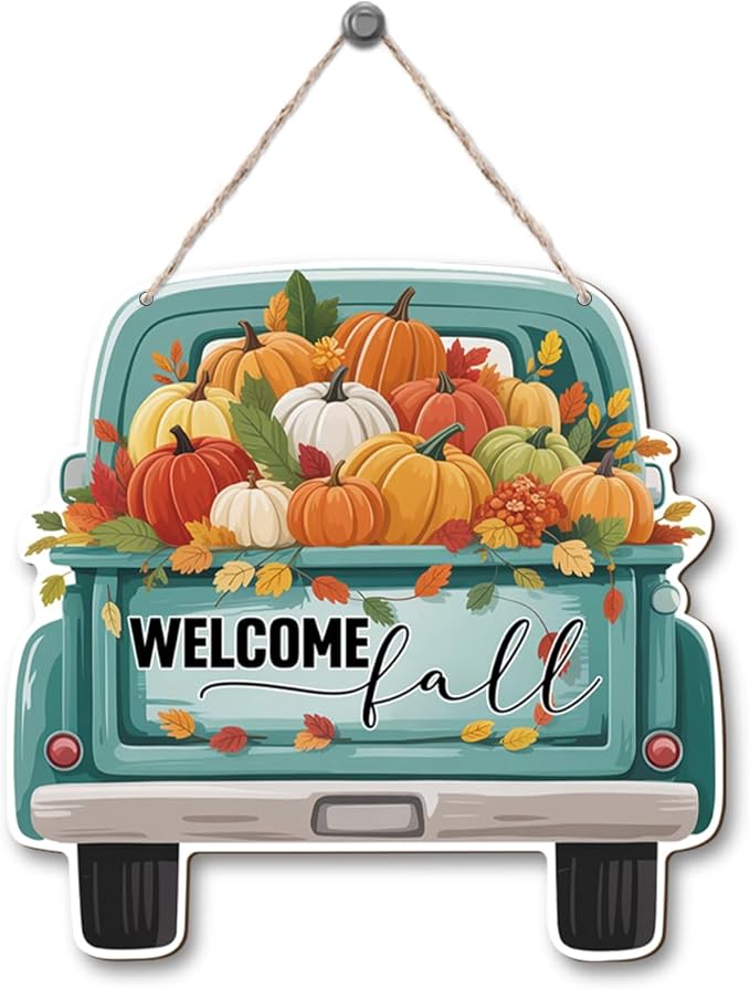 Welcome Fall Wood Hanging Truck Decoration, Autumn Wooden Signs, Rustic Thanksgiving Decoration, Home Interior And Exterior Decor, Autumn Harvest Thanksgiving Home Decor-Ruum Studio Home