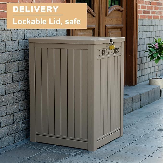 DRATO 48 Gallon Package Delivery Box, Large Lockable Storage Box, Double-Wall Resin Outdoor Package Delivery and Waterproof Deck Box for Porch, Patios-Ruum Studio Home