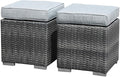 Patiorama 2 Pieces Assembled Outdoor Patio Ottoman, Indoor Outdoor All-Weather Grey Wicker Rattan Outdoor Footstool Footrest Seat with Light Grey Cushions, No Assembly Required-Ruum Studio Home