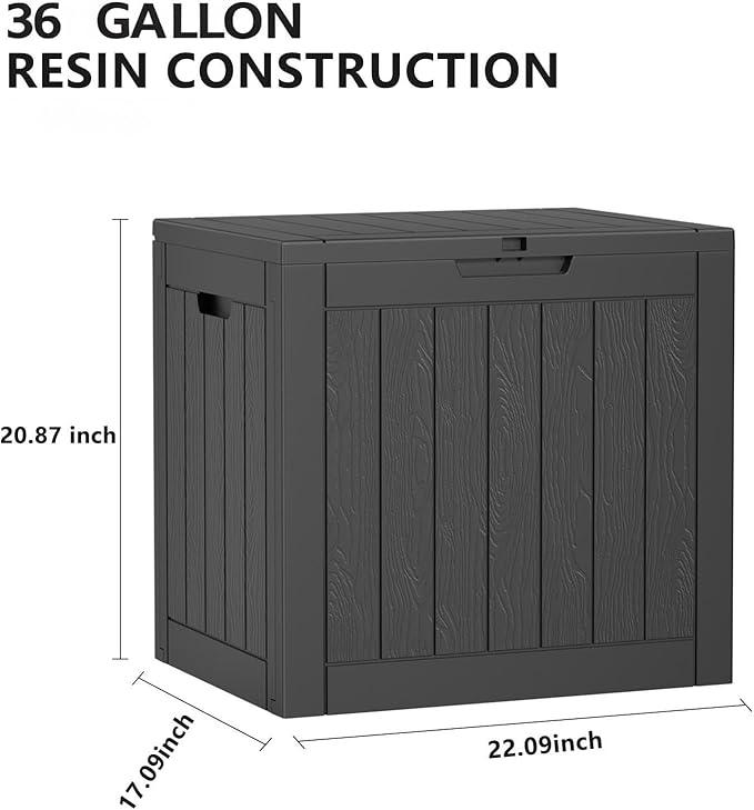 36 Gallon Outdoor Deck Box,Storage Lockable Waterproof Patio Furniture,Garden Tools,Cushions,Pool Accessories Outside Storage Resin Box(Black)-Ruum Studio Home