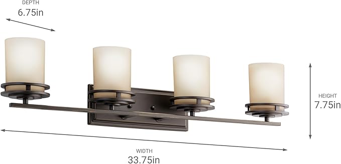 Kichler Hendrik 33.75" 4 Light Vanity with Light Umber Etched Glass Olde Bronze®-Ruum Studio Home
