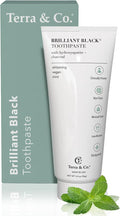 Terra & Co. Brilliant Black Hydroxyapatite Toothpaste for Whitening Teeth – USA-Made - Natural Remineralizing Toothpaste, Fluoride-Free, Vegan, SLS-Free, Low Abrasion – Mint, 3.4 oz-Ruum Studio Home