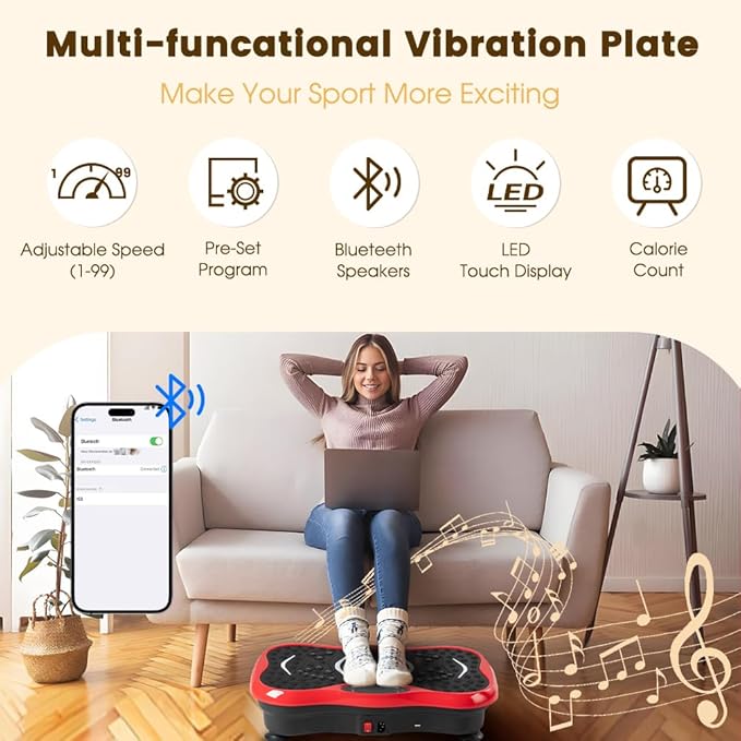 Vibration Plate Exercise Machine for Whole Body Workout - Home Fitness Vibrating Platform with Resistance Bands - Improve Circulation, Muscle Tone & Bone Density - Supports Up to 330 lbs-Ruum Studio Home