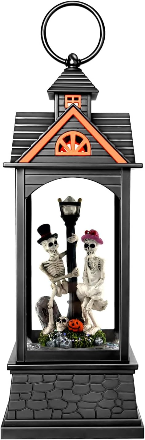 Halloween Snow Globe Lantern, Spooky Ghost Halloween Decor, Plug-in & Battery Operated Snow Globes for Halloween Decorations Indoor-Ruum Studio Home