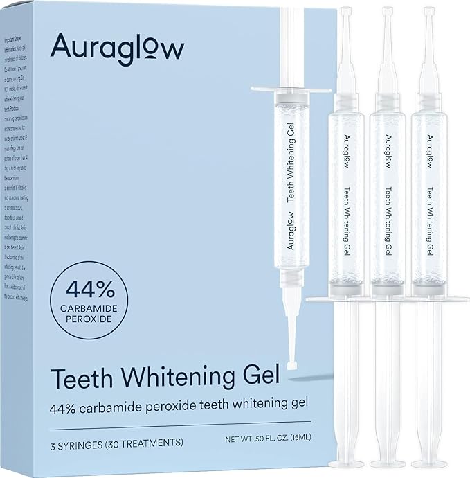 Auraglow 44% Teeth Whitening Gel Syringe Refill Pack, 44% Carbamide Peroxide, (3X) 5ml Syringes, 30 Whitening Treatments-Ruum Studio Home