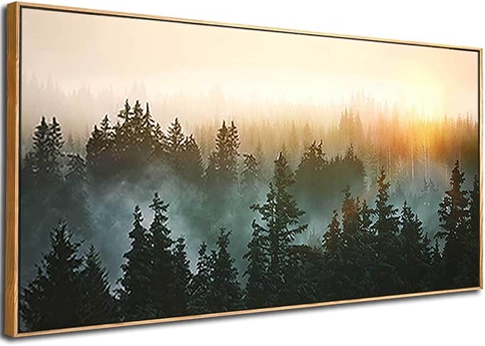 Large Artwork Foggy Forest Canvas Wall Art Landscape Mountain Painting Wall Art for Bedroom Living Room Kitchen Office Framed Wall Art 30x60 Inch-Ruum Studio Home