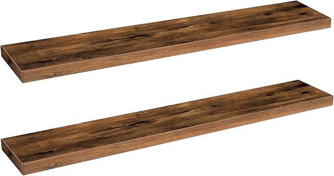 HOOBRO Floating Shelves for Wall, Wall Mounted Shelf Set of 2, 47.2" Hanging Shelf with Invisible Brackets, for Wall Bathroom, Bedroom, Toilet, Kitchen, Living Room, Office, Rustic Brown BF120BJP201-Ruum Studio Home