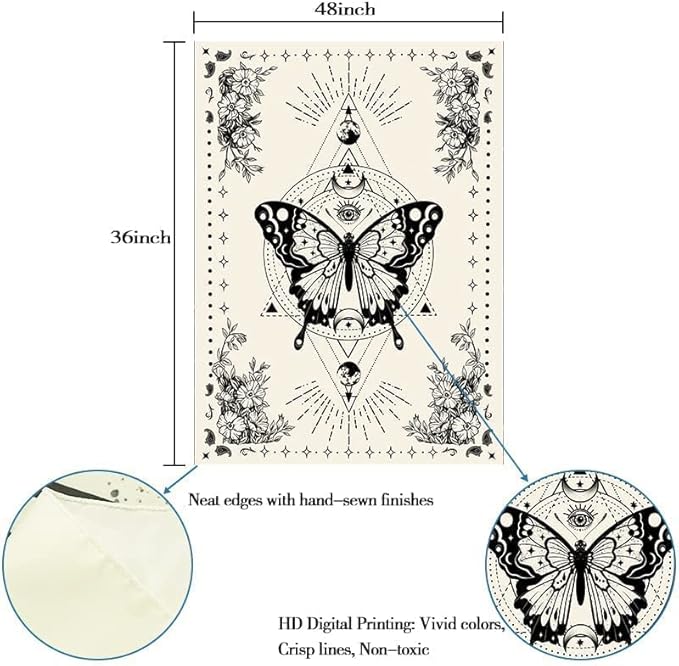 Lunerfex Boho Butterfly Tapestry Small Tapestry Tarot Tapestries Moon Phase Aesthetic Tapestries Wall Hanging for Bedroom and Living Room Decor Butterfly 36×48 Inches-Ruum Studio Home