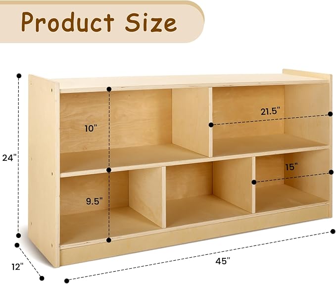 wingyz Wooden Storage Cabinet, 5-Section Montessori Bookshelf, Kids Toy Storage Organizer Book Shelf for Kids Rooms, Classroom, Playroom, Nursery, Preschool Book Shelves-Ruum Studio Home