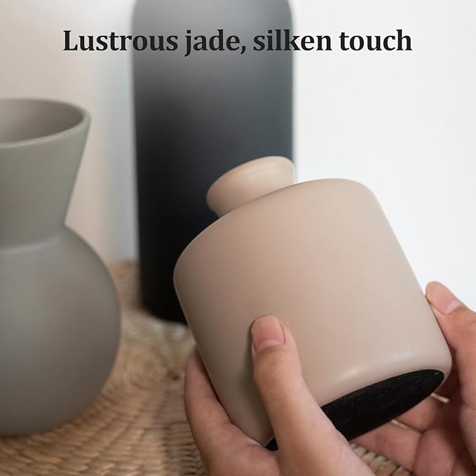 Fake Flowers in Vase for Centerpieces, Faux Flowers in Modern Ceramic Vase Set of 3 with 8 Artificial Autumn Chrysanthemums Home Decor-Ruum Studio Home