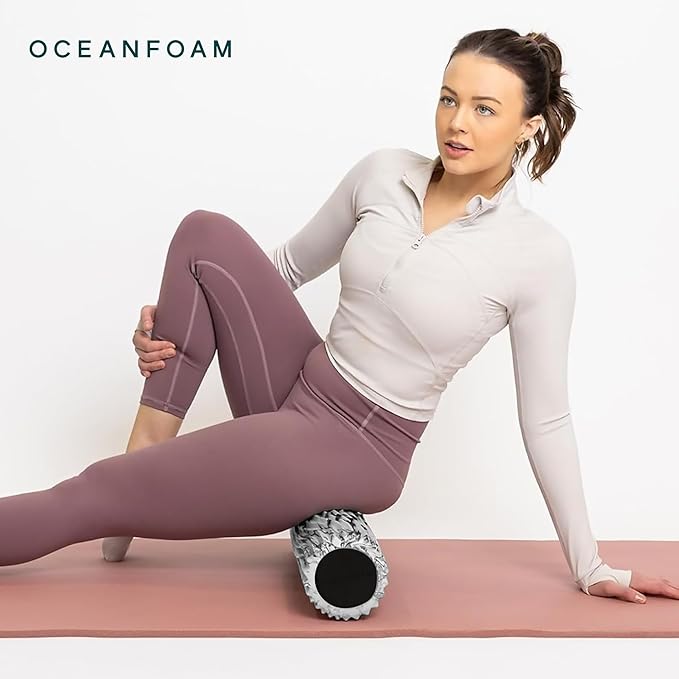 Oceanfoam Soft Tidal Roller (Black Marbled) - Low Density Foam Roller for Physical Therapy, Back Pain, Excercise & Stretching - Wave Textured - Yoga, Athletics, & Wellness - Full Size, 20" x 5"-Ruum Studio Home
