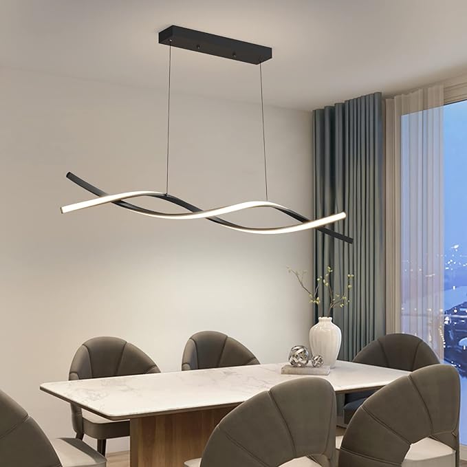 Modern Ceiling Pendant Light, Dimmable LED Pendant Light, Dimmable 3 Color Mode Chandelier for Living Room, Dining Room, Kitchen, Bedroom,Bar(Black, 39IN)-Ruum Studio Home