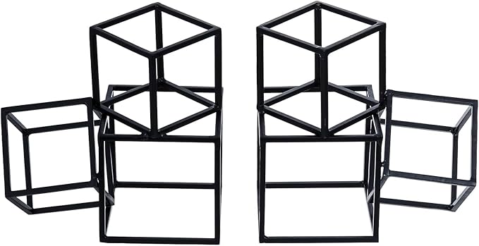 MyGift Modern Matte Black Metal Geometric Bookends in 3 Cube Frame Design, Decorative Book Stands for Home Library Bookshelf Office Desk, 1 Pair, Handcrafted in India-Ruum Studio Home