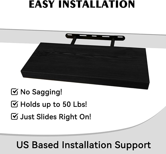 BGMG Wood Floating Shelves 16 inch, Wide Rustic Wooden Wall Shelves for Bathroom Living Room Bedroom Kitchen Farmhouse Set of 2-16x 6.7 x1.25 inch- Black-Ruum Studio Home