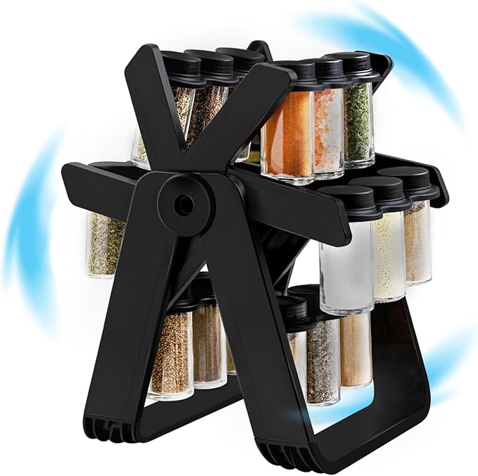 Rotating Spice Rack - Revolving Ferris Wheel Countertop Spice Organization with 18 Glass Spice Jars Countertop Spice Storage Rack for Families Kitchen-Ruum Studio Home