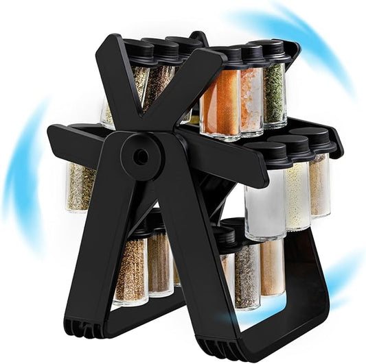 Rotating Spice Rack - Revolving Ferris Wheel Countertop Spice Organization with 18 Glass Spice Jars Countertop Spice Storage Rack for Families Kitchen-Ruum Studio Home