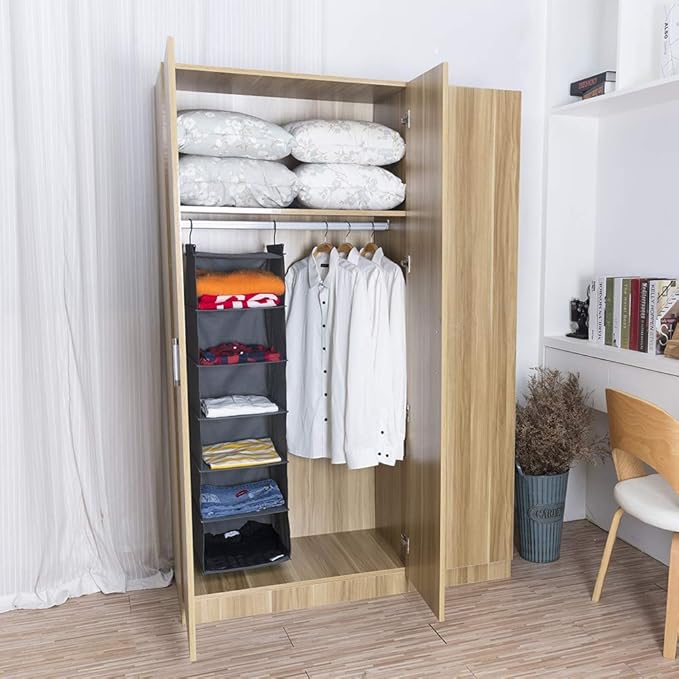 MAX Houser 6 Tier Shelf Hanging Closet Organizer, Closet Hanging Shelf with 2 Sturdy Hooks for Storage,2 Pack, Foldable (Grey)-Ruum Studio Home