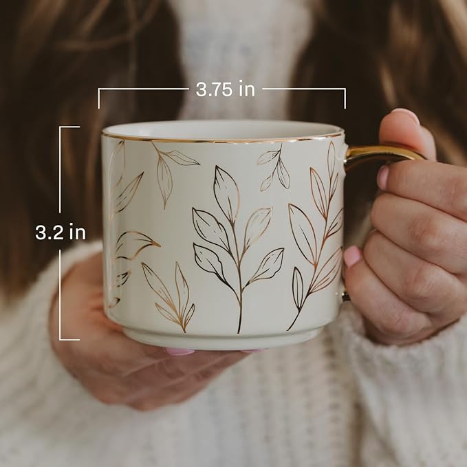 Sweet Water Decor Mrs Mug, 14oz Fine Bone China Coffee Cup with Gold Handle and Grey Delft Pattern, Bridal Shower Gift for Wedding Bride, Engagement & Newlyweds-Ruum Studio Home