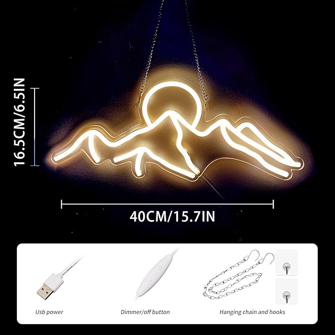 Ulalaza LED Decorative Lights USB Mountains Sunrise Sunset Led Neon Signs Home Decoration Wall Art Holiday Gift Brightness Adjustable 16.5''x11.8''-Ruum Studio Home