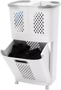 Movable Household Laundry Basket,2 Tier Laundry Hamper Basket Sorter with Wheels&Handle,Large Hand-Held Laundry Basket Clothes Storage Organizer for Bathrooms Bedrooms-Ruum Studio Home