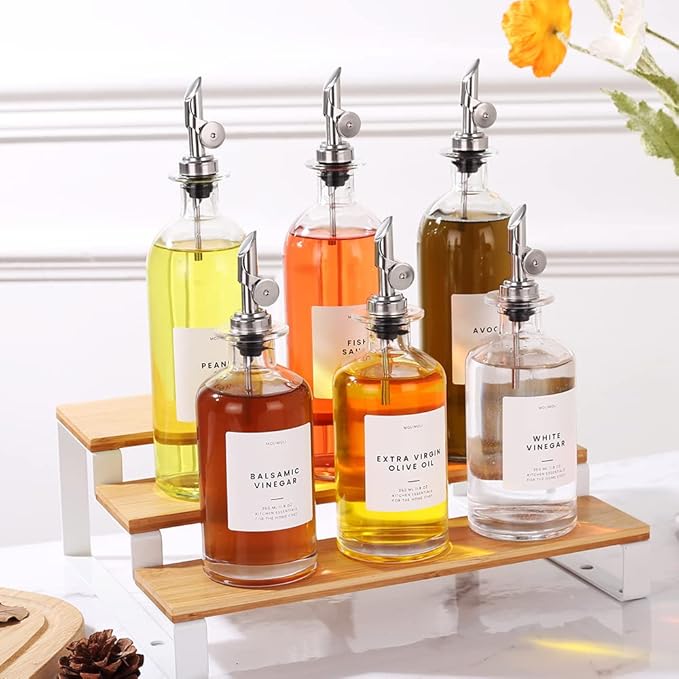 Molimoli Oil and Vinegar Dispenser with Metal Pour Spout, Weighted Pourer, Glass Bottle Dispenser for Kitchen, Olive Oil Cruet, Glass Olive Oil Bottle | 500ml, Set of 2-Ruum Studio Home