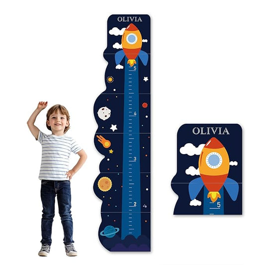 Personalized Name Growth Chart for Wall, Rocket Wood Height Chart for Kids, Height Measurement for Wall, Boy Girls Height Wall Chart Growth Measuring Ruler, Toddler Playroom Decor-Ruum Studio Home