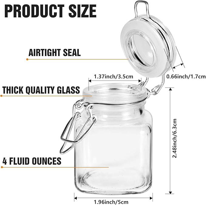 Spice Jars, 24 Pack 4oz Small Glass Jars with Airtight Hinged Lid, With 24 Spice Labels & Silicone Funnels, Airtight Glass Jars for Spices, Condiments Herb Seasoning Art Craft Storage-Ruum Studio Home