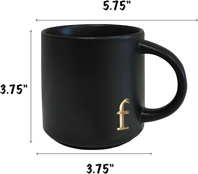 COLLECTIVE HOME - Black Monogram Ceramic Mugs, 15 oz Golden Initial Coffee Cups, Elegant Alphabet Tea Mugs, Personalized Halloween Mug with Gift Box, Perfect for Office and Home Décor(f)-Ruum Studio Home
