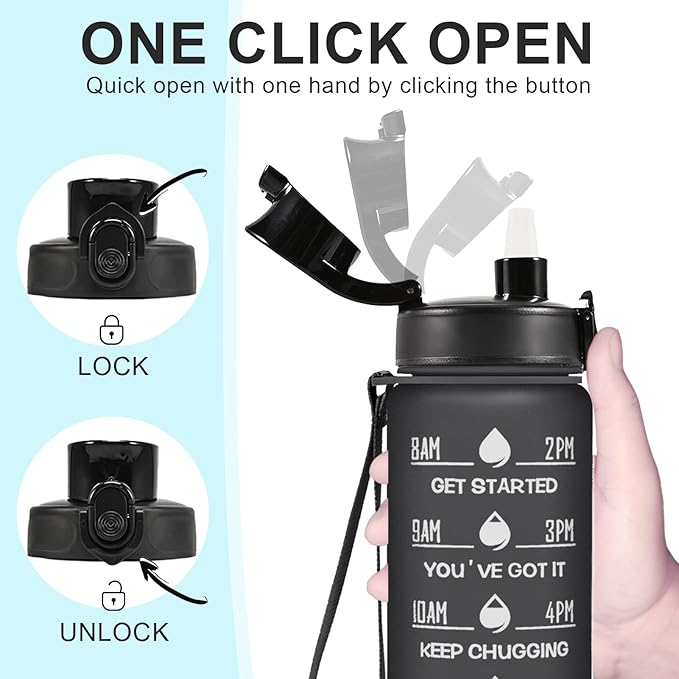 Enerbone Water Bottle, Leakproof BPA & Toxic Free, Motivational Water Bottle with Times to Drink and Straw, Fitness Sports Water Bottle with Strap for Office, Gym, Outdoor Sports-Ruum Studio Home
