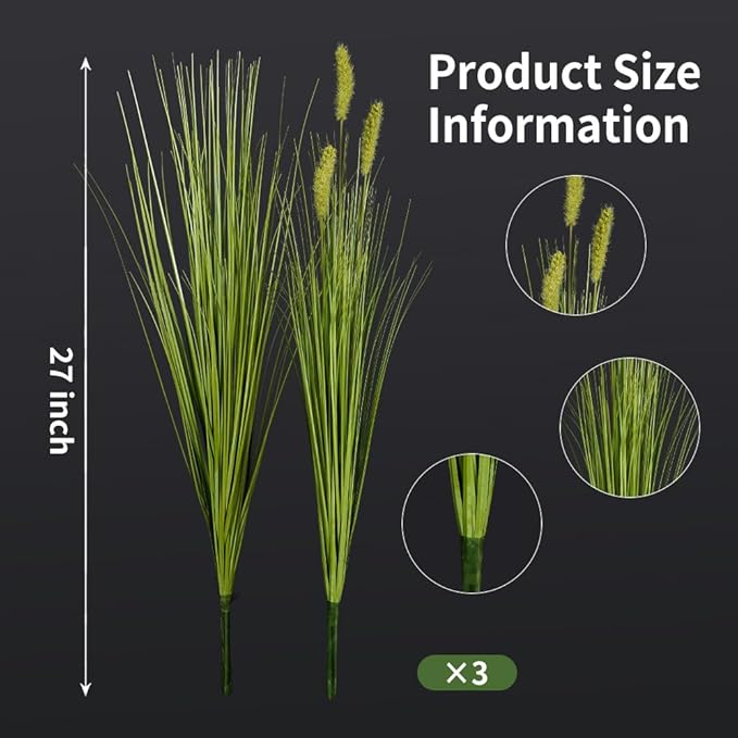 Melorca&Guilla Artificial Plants 6PCS 27“ Fake Tall Onion Grass Faux Plant,Artificial Grass Greenery Shrubs Bushes for Garden Porch Window Box Shop Office Home Décor-Ruum Studio Home