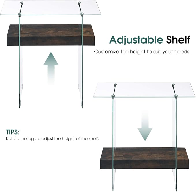 ivinta Narrow Glass Console Table with Storage, 31.5'' Rustic Entryway Table with Storage Shelves for Living Room, Hallway, Foyer, Bedroom 5103 (Dark Brown)-Ruum Studio Home