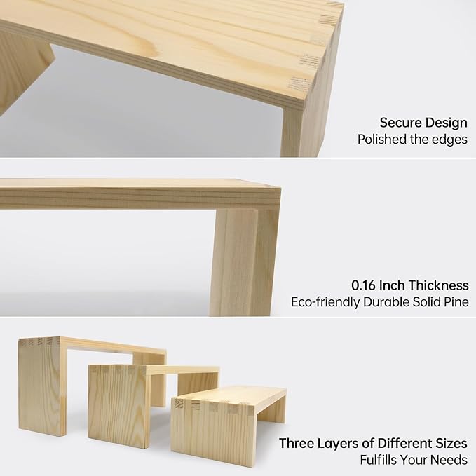 Display Wood Risers Wooden Stand 3 Tier 4 Set 12 Pieces Wooden Stands Decorative Rectangular Display Cupcake Stands Perfume Racks Cologne Organizer(Nature)-Ruum Studio Home