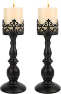 Candle Holders for Pillar Candles Gothic Matte Black Vintage Tall Candle Holders Set of 2 Decorative Large Table Centerpieces Candle Stand Decor (Black 2PCS A)-Ruum Studio Home