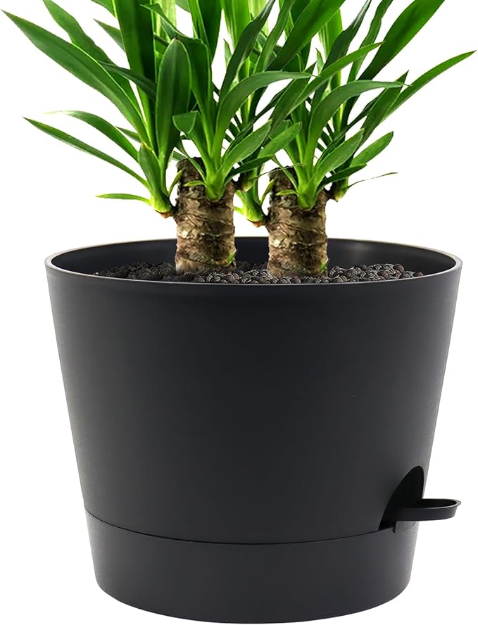 Self Watering Pots for Indoor Plants,12 inch Planters with Drainage Holes Plastic Flower Pots with Deep Reservoir, Black-Ruum Studio Home
