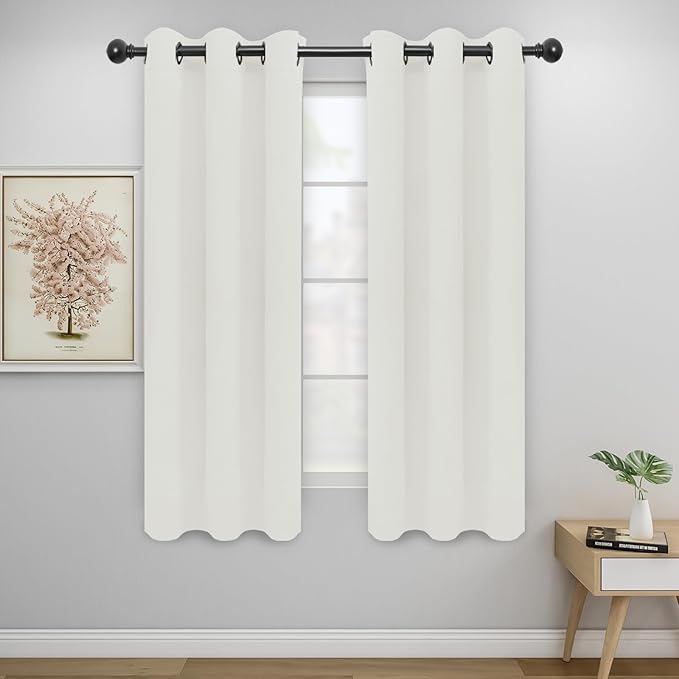 Easy-Going Blackout Curtains for Bedroom, Solid Thermal Insulated Grommet and Noise Reduction Window Drapes, Room Darkening Curtains for Living Room, 2 Panels (34x63 in, Ivory)-Ruum Studio Home