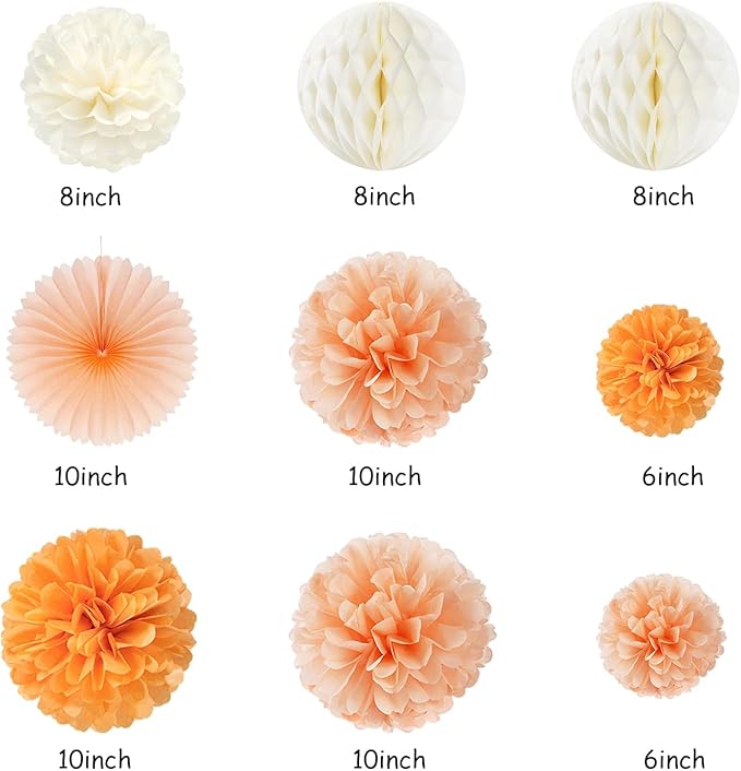 Orange Hippie Birthday Party-Decorations Paper-Flowers - 14pcs Happy Banner Fall Honeycomb Tissue Pom Poms,Boho Streamers Garland Fans,Sweet Peach Groovy Sunset Groovy Hanging Supplies Decor Hugfond-Ruum Studio Home