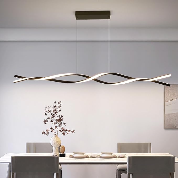 Modern Ceiling Chandelier Light, Acrylic Anti Flicker Pendant Lamp with Remote Control Dimmable 3 Color Mode & Brightness (Warm Cool Neutral Light) for Kitchen Bar Walnut 57in-Ruum Studio Home