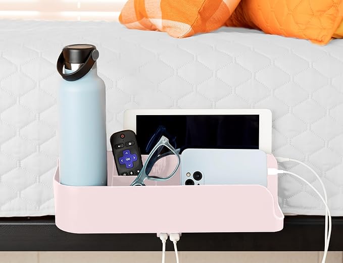 Squirrel Pink Bedside Perch for College Dorm Room Lofted Beds with USB-C & A Charging Ports, Teenage Gifts, Dorm Room Gifts, Gifts for college, fits most Hydro Flask, Oswala and Yeti bottles.-Ruum Studio Home