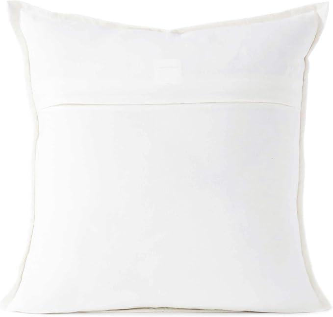 Eyes of India Embroidered Decorative Boho Throw Pillow Cover with Mirrors, Handmade Bohemian Accent Cushion Case for Sofa Couch Bedroom Living Room (White, 16" x 16")-Ruum Studio Home