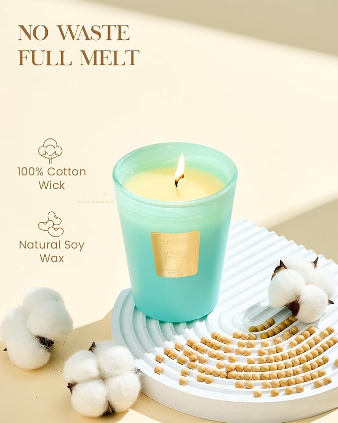 M&SENSE Summer Sea Air Scented Candle Home Decor, Natural Soy Wax,4.1oz 60 Hours Long Lasting Slow Burning, Aromatherapy Candle for Stress Relief-Ruum Studio Home
