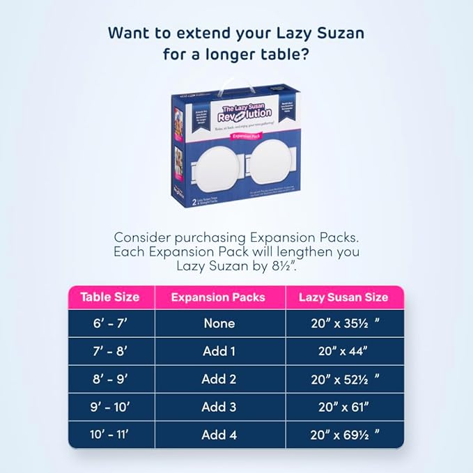 Full Set - White - The First Patented Lazy Susan Turntable Expandable for Rectangular & Oblong Tables - Kitchen & Dining Tables - Great Gift! Parties & Gatherings.-Ruum Studio Home