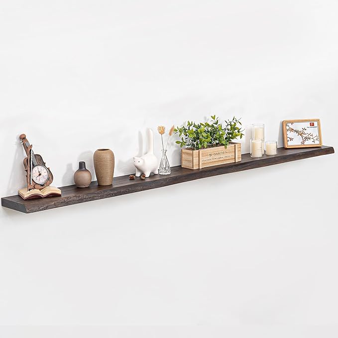 72 Inch Floating Shelves for Wall, Rustic Elm Wood Floating Shelves for Home Décor, Wall-Mounted Display Shelves with Heavy-Duty Bracket, Long Floating Shelf for Kitchen, Living Room, Walnut Finish-Ruum Studio Home