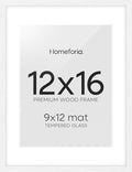 Homeforia 12x16 White Picture Frame, High End Oak 12x16 Wood Poster Frames with Mat 9x12 Print, 12 x 16 White Wooden Frame Matted to 9 by 12 Photo, 16x12 Thin Frame, Tempered Glass, Wall Kit, Set of 1-Ruum Studio Home