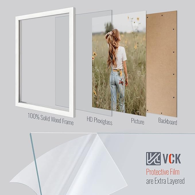 VCK 16x24 Poster Frames Set of 3, White Solid Wood Picture Frame, Textured Exclusive Wall Gallery Frame-Ruum Studio Home