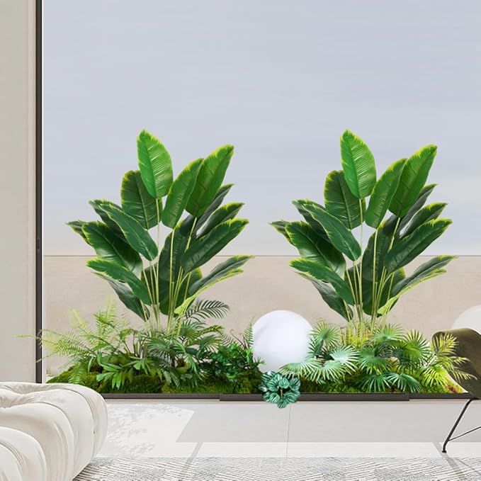 Melorca&Guilla Artificial Plants 2PCS 30“Artificial Bird of Paradise Plants,Faux Banana Tree,Fake Plants Tropical Greenery Shrubs Bushes for Garden Porch Window Box Shop Office Home Décor-Ruum Studio Home