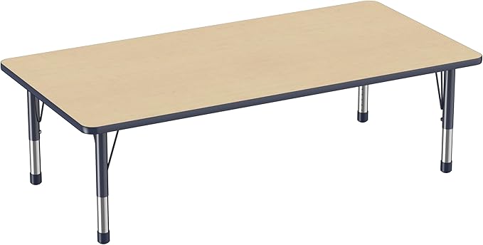 Factory Direct Partners FDP Rectangle Activity School and Classroom Kids Table (36 x 72 inch), Toddler Legs, Adjustable Height 15-24 inches - Maple Top and Navy Edge-Ruum Studio Home