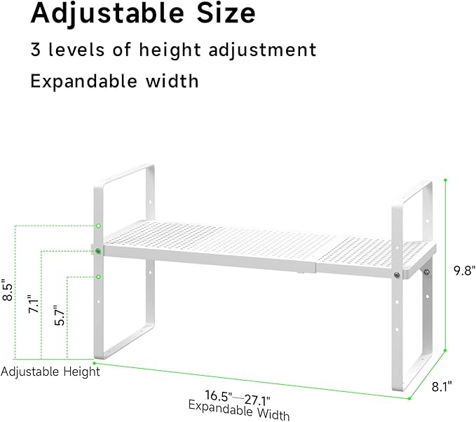 Expandable Cabinet Storage Shelf Stackable Organizer Rack for Kitchen Bathroom Pantry Spice Cupboard Coffee Countertop Home Office Desk Heavy Duty Nonslip White Small 2 Packs-Ruum Studio Home