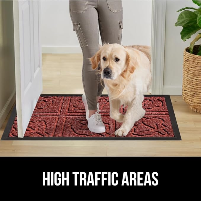 GORILLA GRIP 100% Waterproof All-Season WeatherMax Doormat 35x23, US Designed Natural Rubber, Stain and Fade Resistant, Low Profile Indoor Outdoor Door Mats, Easy Clean Patio Mat, Burgundy Leaves-Ruum Studio Home